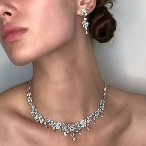 Swarvoski Silver Necklace Earring Set Elegant